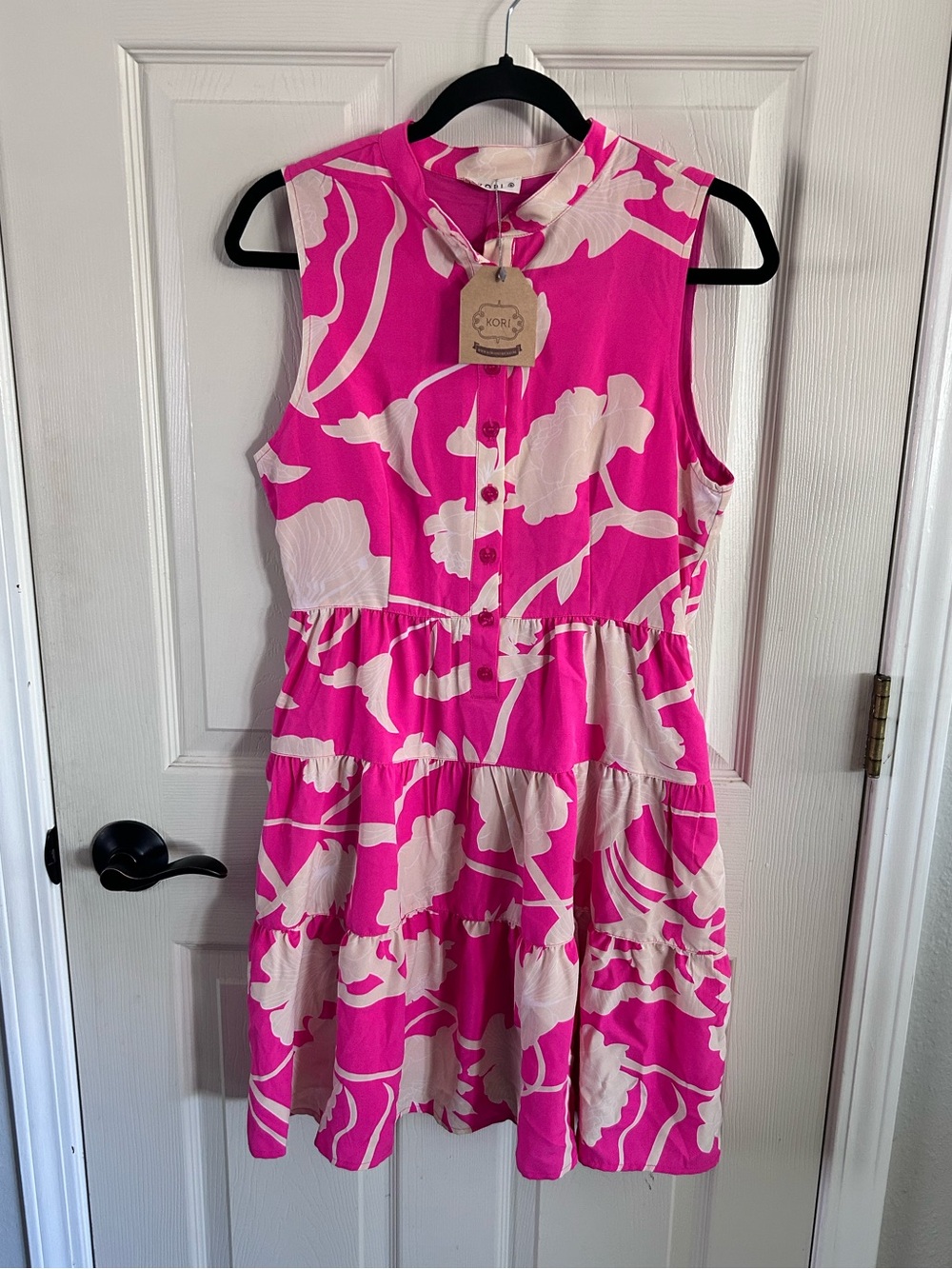 Kori Hot Pink Floral Tiered Sundress Sleeveless Colorful Summer Resortwear